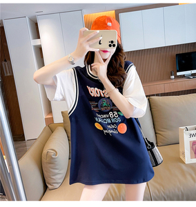 孕妇装夏季新款韩版中长款圆领短袖设计感卡通减龄宽松大码t桖衫