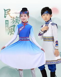 新款蒙古族顶碗舞蹈演出服装女儿童鄂伦春族筷子舞台表演服饰男袍