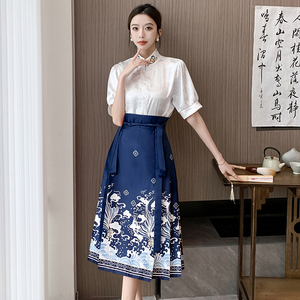 新中式国风改良汉服八分短款马面裙套装女夏季小个子日常半身短裙