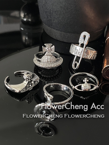 FlowerCheng王炸组合西太后朋克镶钻开口戒土星立体NANA戒指指环