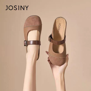 Josiny/卓诗尼包头半拖鞋女款外穿2024年春季新款百搭软底勃肯鞋