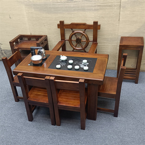老船木茶桌椅组合小型客厅办公室阳台茶几纯实木功夫茶台中式家具