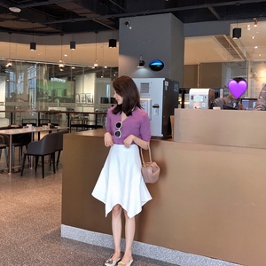 CCZEE 不规则半身裙女2019春季新款韩版高腰中长款褶皱