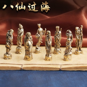 做旧纯黄铜八仙过海神像居家桌面摆件古玩杂项文玩收藏老铜器装饰