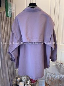 大码300斤复古紫色独特气质斗篷假两件衬衫男女宽松设计小众外套
