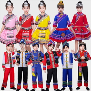 六一儿童少数民族演出服苗族壮族葫芦丝表演广西三月三服装男女