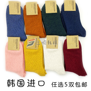 韩国进口东大门袜子纯色焦糖色姜黄色酒红色全棉中筒袜女士春秋新