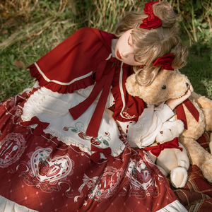 原创草莓日记lolita少女甜美洋装小红帽围裙斗篷op长袖套装连衣裙