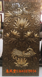 黄铜锻铜浮雕凤凰与夏荷客厅书房装饰画沙发背景墙室外壁画定制