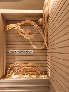 手工吊顶灯笼竹编艺术品侘寂创意屋里装饰灯具长方形定制装饰竹