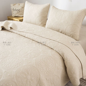 外贸美式纯色夹棉绗缝被床盖三件套1.5米1.8米床单薄被床上用品
