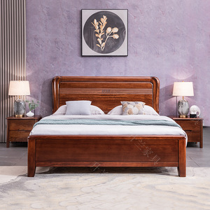 金秋檀木全实木床现代简约新中式1.8米1.5主卧室新款轻奢大婚床架