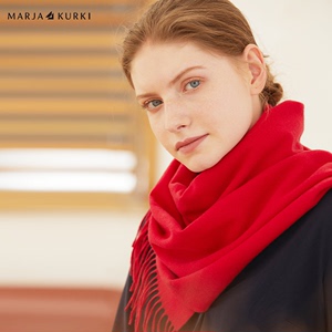 MARJAKURKI玛丽亚古琦进口羊毛围巾女冬季红色围巾保暖围脖情侣款