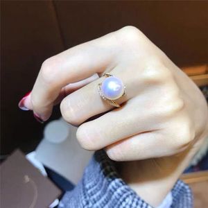 南洋金珍珠戒指天然925镀金紫色澳白色珍珠戒指时尚气质高级送礼