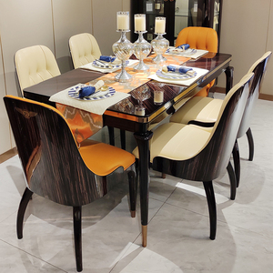意式轻奢实木长餐桌真皮餐椅宾利一桌六椅组合大小户型简约餐桌椅