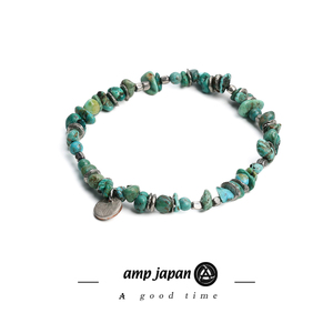 amp japan日本匠人手工制天然绿松石不规格黄铜珠古铜币情侣手链