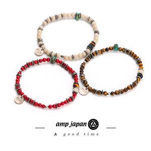 AMP JAPAN日本手制虎眼石黑玛瑙赤珊瑚绿松石多色情侣手链手串