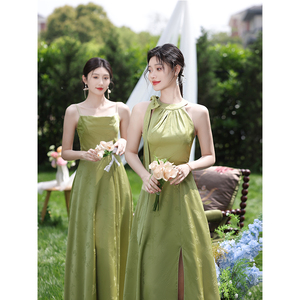 绿色姐妹团伴娘服2024新款小众高级感婚礼晚礼服夏季显瘦平时可穿