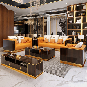 现代轻奢意美式高端大气奢华别墅大户型客厅进口真皮沙发123组合