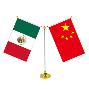 墨西哥+中国+Y型不锈钢旗架 国旗旗座办公会议室商务洽谈桌面摆件