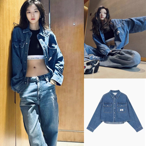 正品现货 CK JEANS 直邮23女休闲单排扣翻领短款牛仔外套