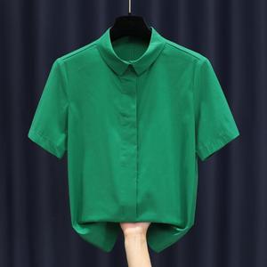 衬衣夏款2021年新款时尚糖果色欧货宝石绿色衬衫女设计感港风上衣