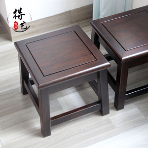 中式黑檀木凳子家用红木矮凳黑紫檀木茶几凳榫卯黑色实木小方凳