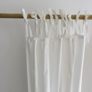 系带窗帘成品可定制北欧简约纯色白色现代亚麻卧室飘窗客厅落地