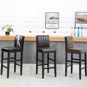 现代靠背椅简约吧凳创意咖啡厅柜台橡胶木家用客厅餐椅实木高脚椅