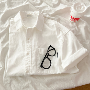 日系风半袖白衬衫女小众夏季2024新款春短袖衬衣宽松纯棉上衣外套