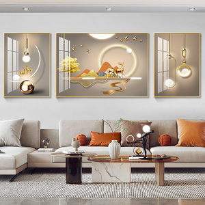 现代简约客厅装饰画轻奢沙发背景墙挂画大气晶瓷壁画三联画墙画