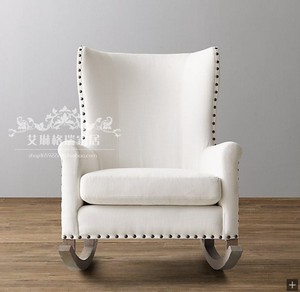 美式休闲单人沙发法式复古懒人沙发椅亚麻布艺软包摇椅老虎椅