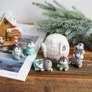 卡通可爱企鹅微景观盆景多肉摆件圣诞气氛盲盒装饰雪景配件