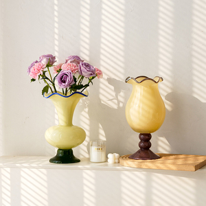 法式中古小众高级感琉璃花瓶芬顿风灯花瓶水养鲜花客厅摆件装饰品