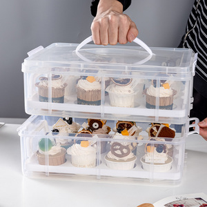 纸杯蛋糕包装盒多层透明手提打包盒子移动甜品台收纳箱塑料运输盒