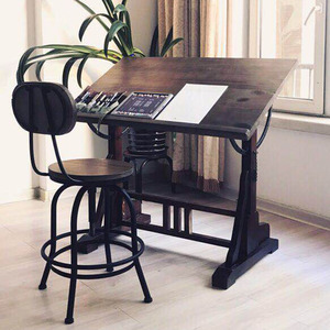 美式实木手绘画架画案设计工作台美术绘图绘画简易斜面书桌画画桌