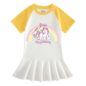 独角兽unicorn衣服童装女童中大童短袖连衣裙拼色儿童裙子夏季薄