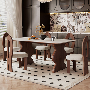 中古风实木餐桌椅2024新款客厅美式法式奶油系北欧复古岩板白蜡木