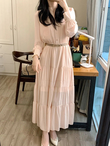 Sandro Moscoloni2022年春法式初恋甜美粉色衬衫裙复古小众设计感