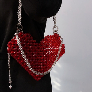 爱心串珠包包diy材料包手工编织包红色珠子包手拎斜挎单肩包成品
