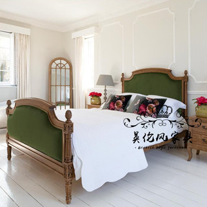 美式实木床布艺公主床法式复古做旧双人床1.5 1.8米大小户型婚床