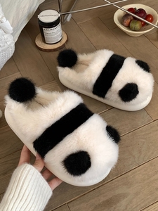 熊猫棉创意潮款拖鞋女冬季室内居家防滑可爱毛绒保暖白色软底全包