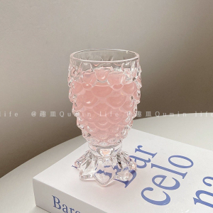 6个 玻璃带座果汁杯鱼鳞片波浪果汁条纹异型杯玻璃汽水饮料杯
