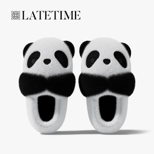 迟到时光熊猫棉拖鞋女包跟冬季2023新款居家防滑毛绒保暖情侣棉鞋