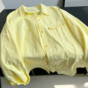 今年流行爆款小鸡黄色天丝棉麻衬衫女赛尔天丝麻料微透轻薄感上衣