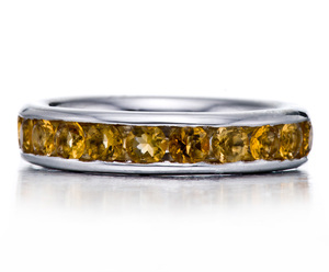 满镶天然黄水晶925银戒指男女 情侣食指装饰宽面满钻个性时尚小众