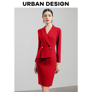 UD职业装连衣裙红色气质西装高端播音艺考服装主持人上镜女装正装