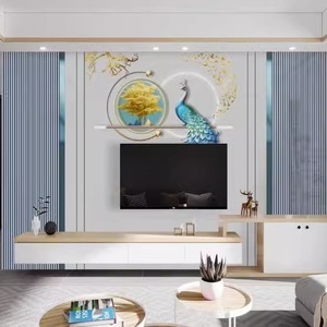 木纹格栅轻奢简约客厅沙发线条现代大气电视背景墙布墙贴自粘立体