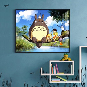 宫崎骏卡通动漫装饰画龙猫挂画儿童房男女孩卧室床头背景墙面壁画