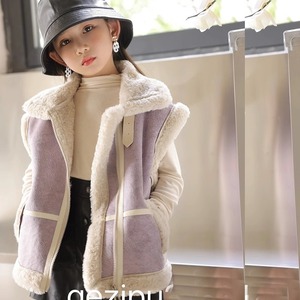 韩版女童秋冬季儿童马夹洋气纯色翻领羊羔毛时髦加厚麂皮马甲外套